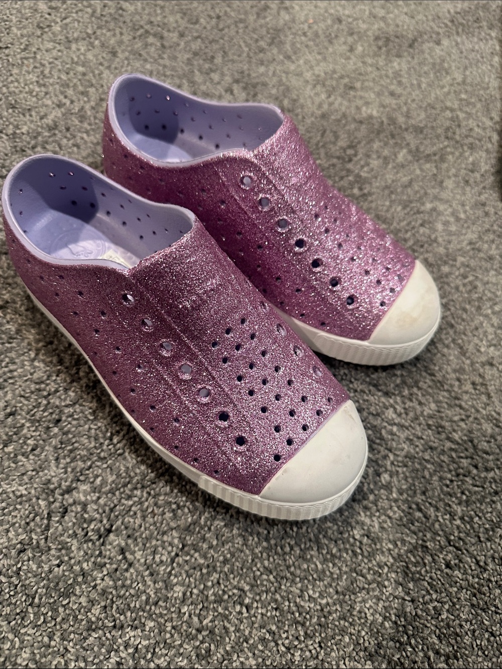 Native Shoes Kids Glitter Slip-On Sneakers - Lavender Purple with White Toe
